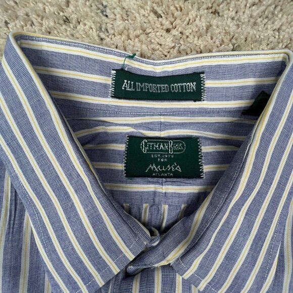 Gitman Bros For Murr’s 16.5 33 USA Button Up Dress Shirt Blue Yellow Striped - Picture 3 of 11